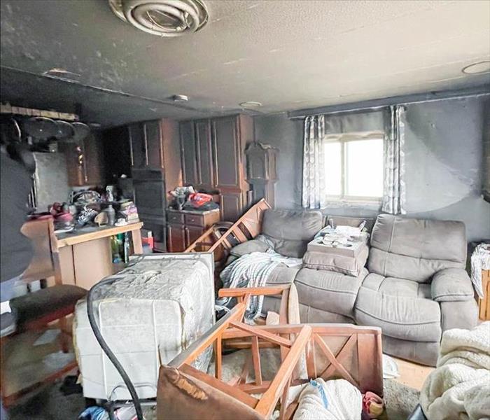 Fire damaged apartment living room
